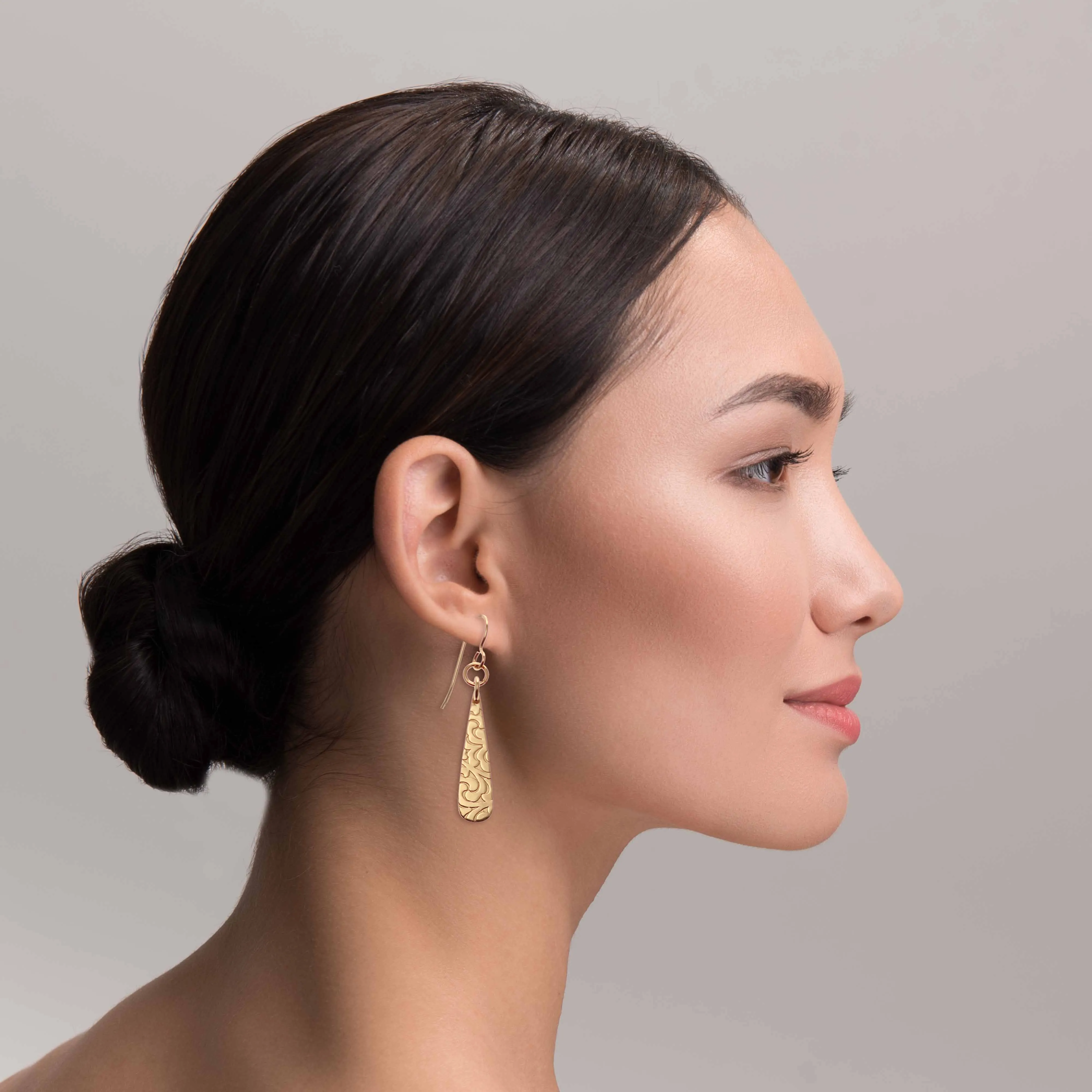 Damask Embossed Mini Bronze Teardrop Earrings
