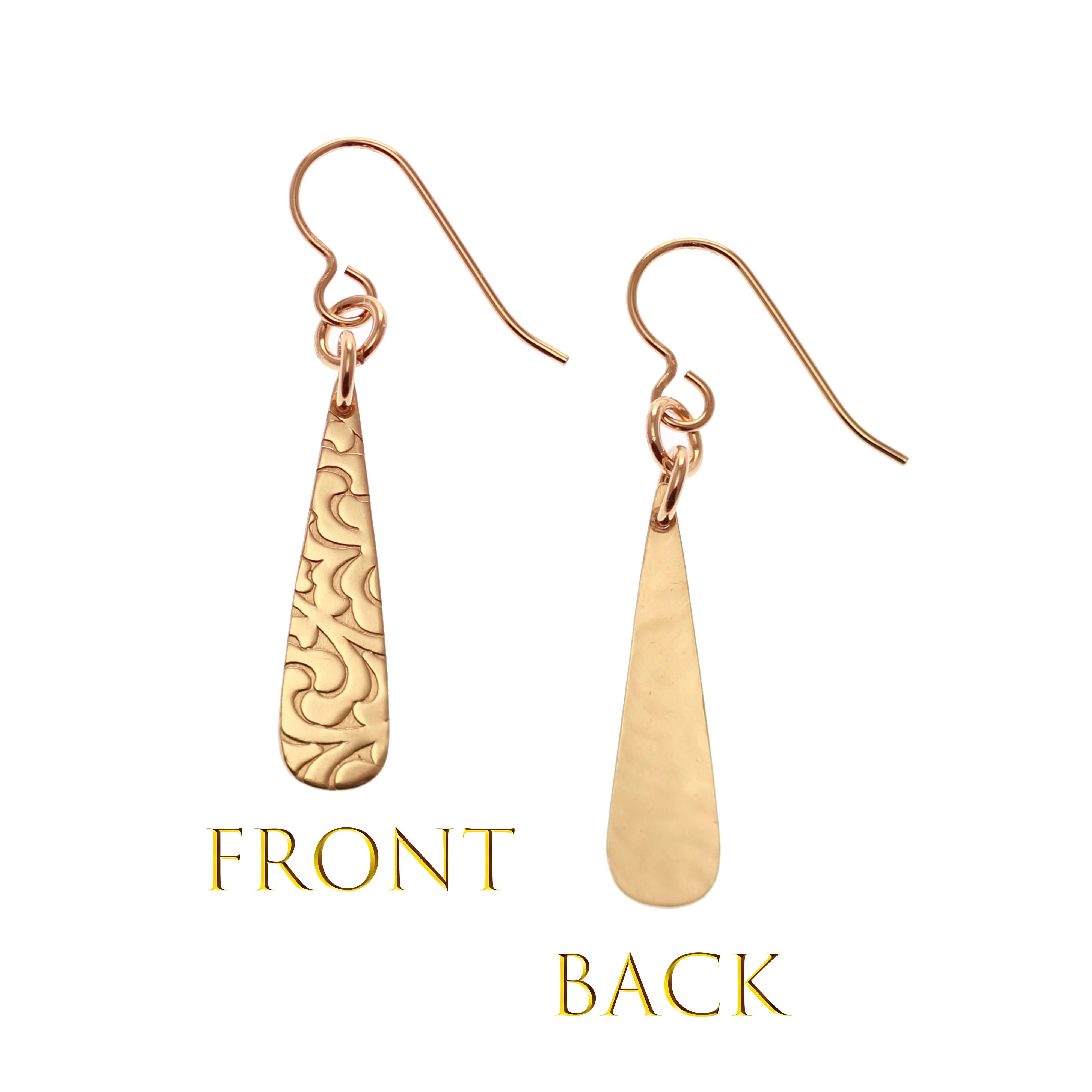 Damask Embossed Mini Bronze Teardrop Earrings