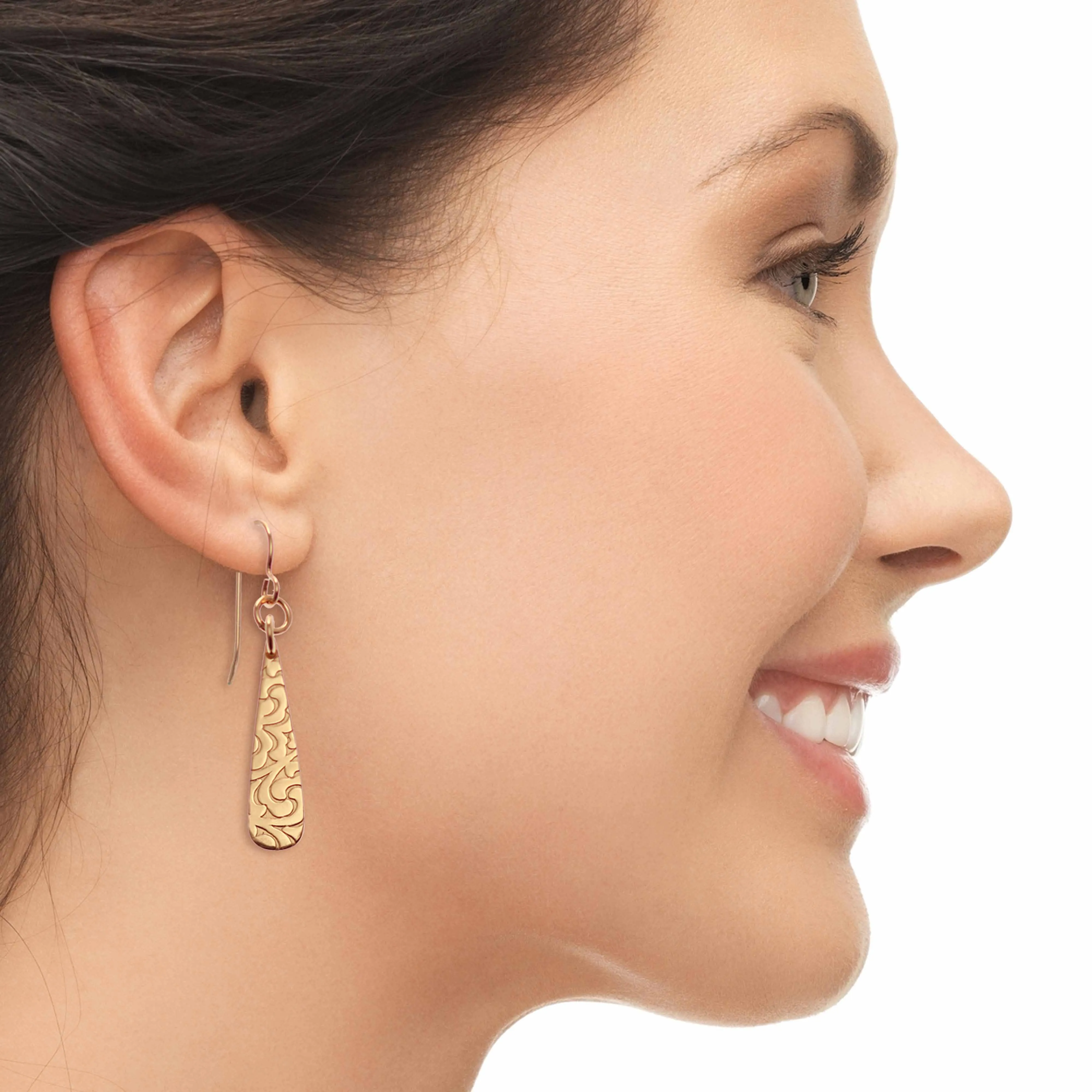 Damask Embossed Mini Bronze Teardrop Earrings