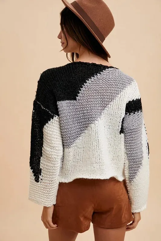 Dark Textured Drop Shoulder Sweater