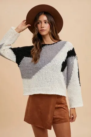Dark Textured Drop Shoulder Sweater