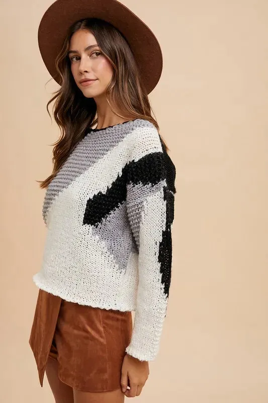 Dark Textured Drop Shoulder Sweater