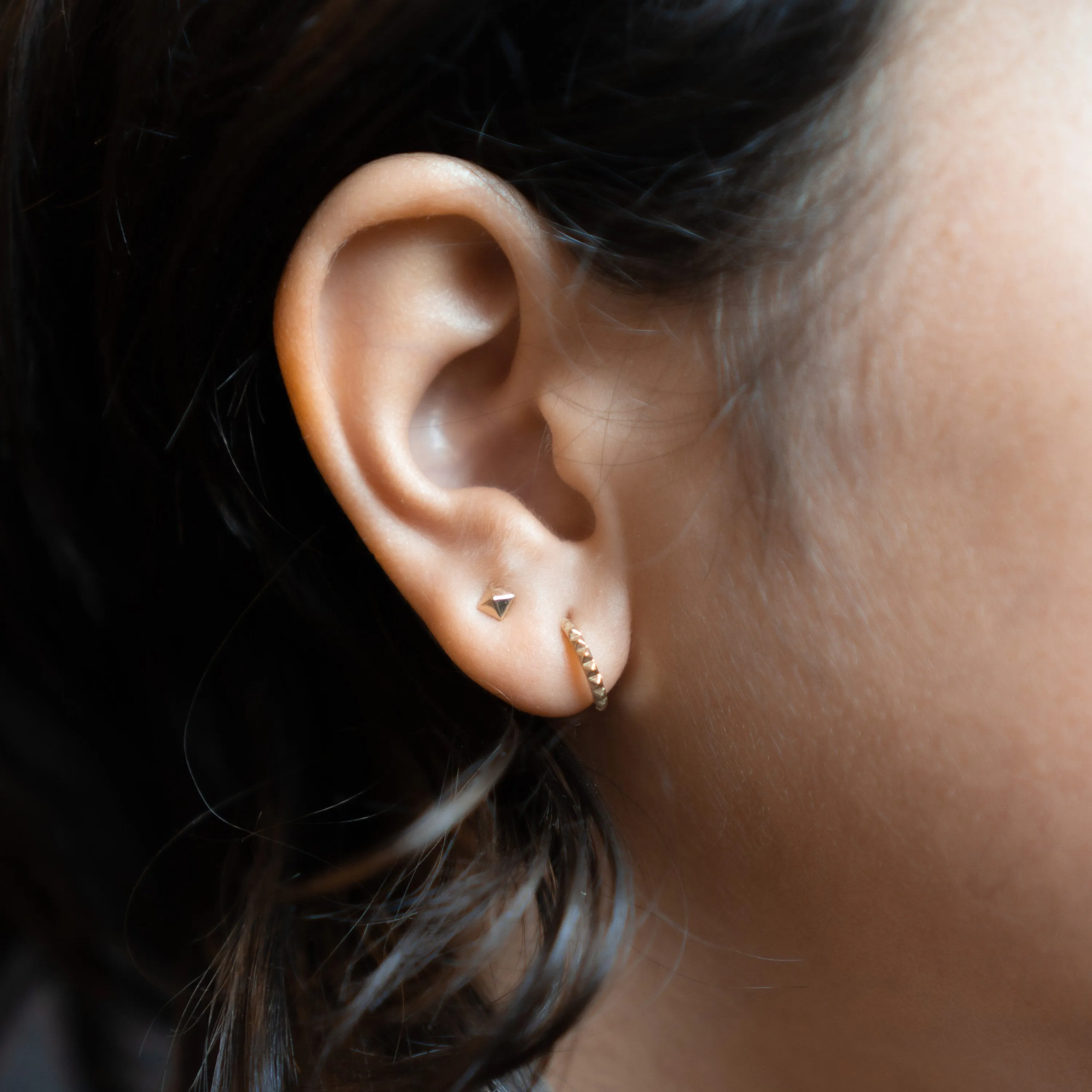 Debbie Hoop Earring - Pyramid Spike Hoop Earring 14k Yellow Gold