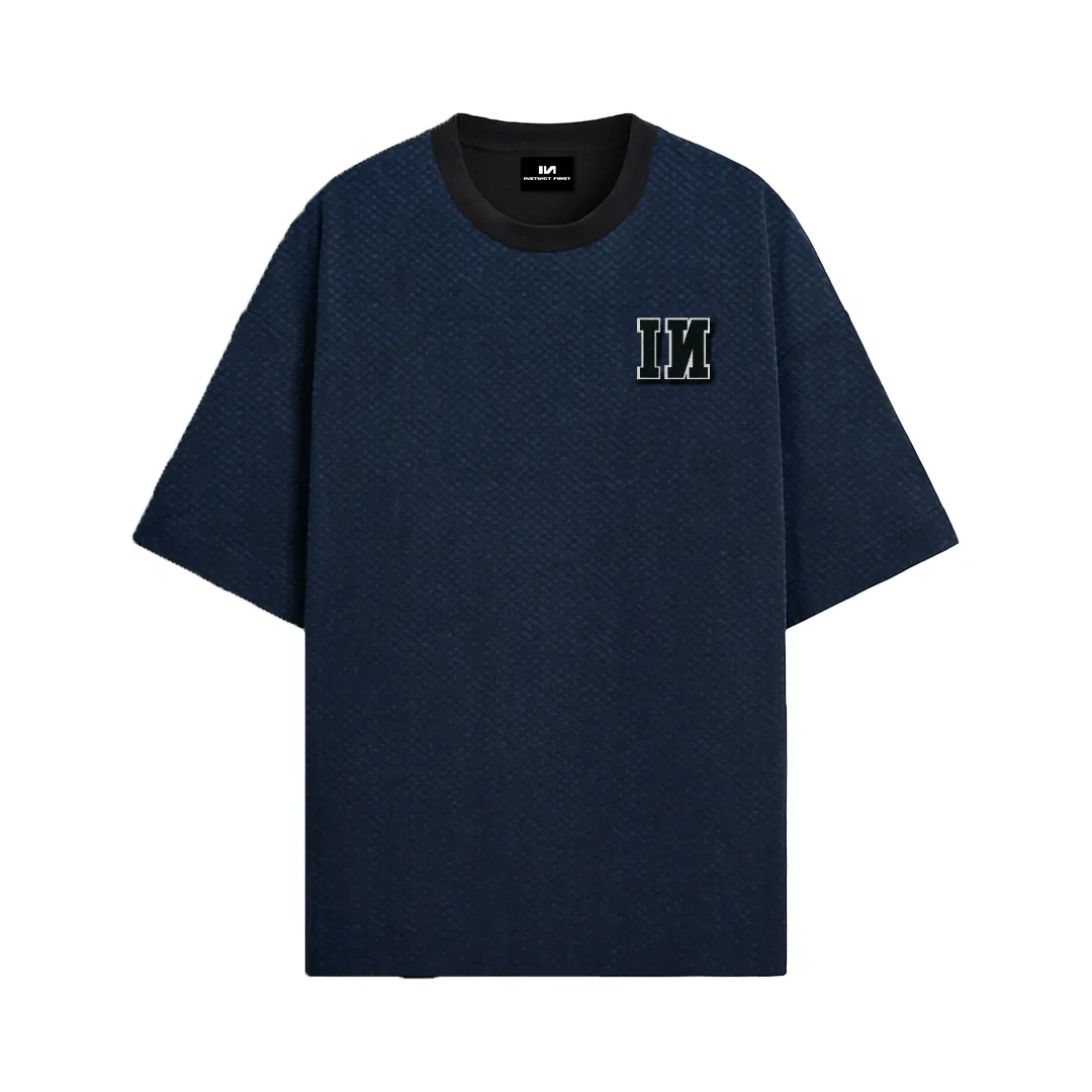 Denim Patch Oversized T-Shirt  - Blue