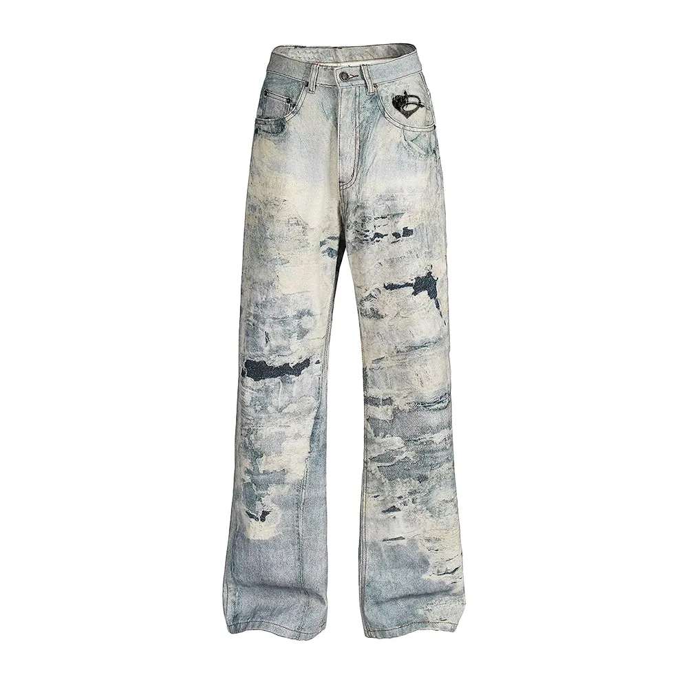 DF Vintage Heavy Washed 3D Printed Tie-Dye Jeans