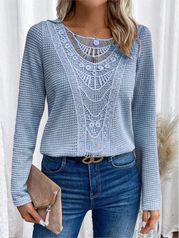 Diana | Women's lace stitching - casual long sleeve blouse