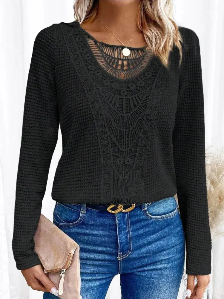 Diana | Women's lace stitching - casual long sleeve blouse