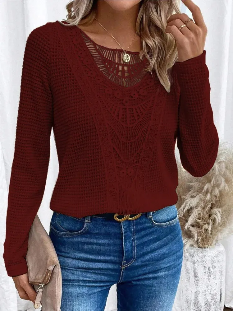 Diana | Women's lace stitching - casual long sleeve blouse