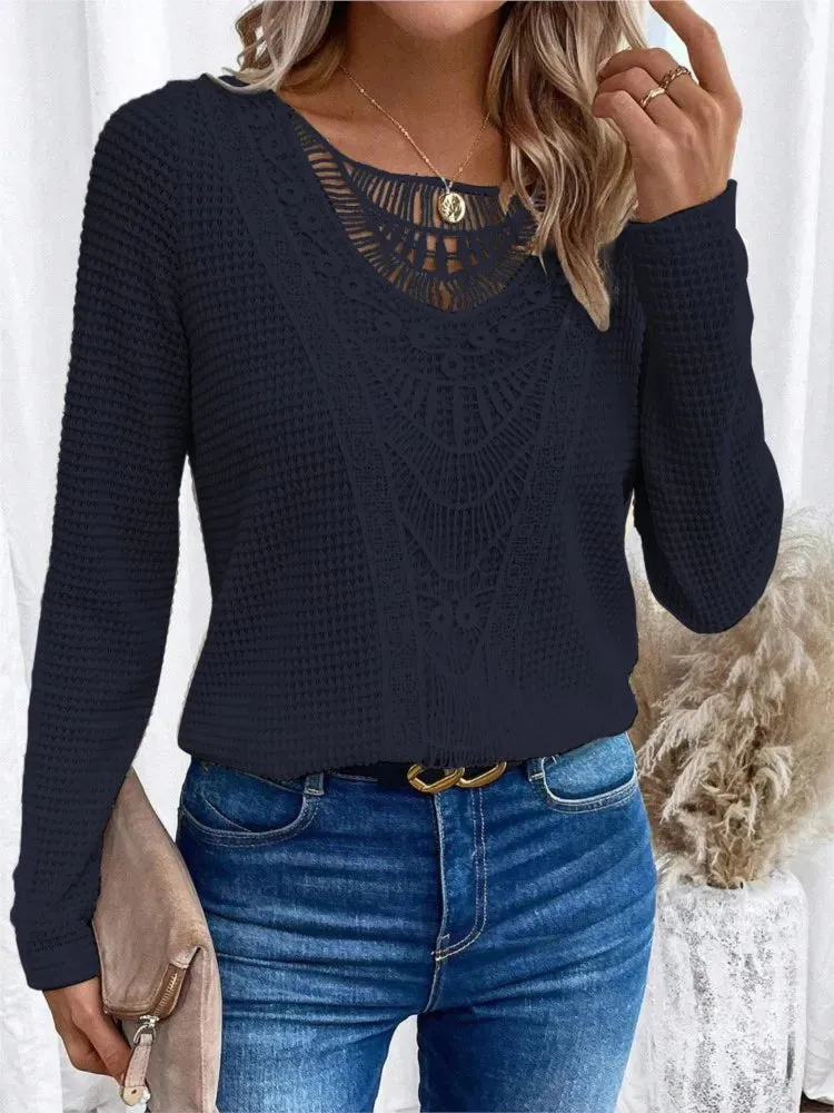 Diana | Women's lace stitching - casual long sleeve blouse
