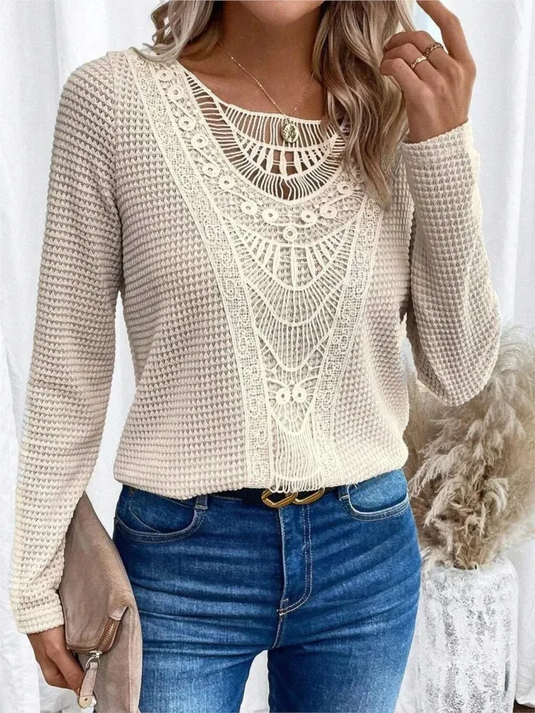 Diana | Women's lace stitching - casual long sleeve blouse