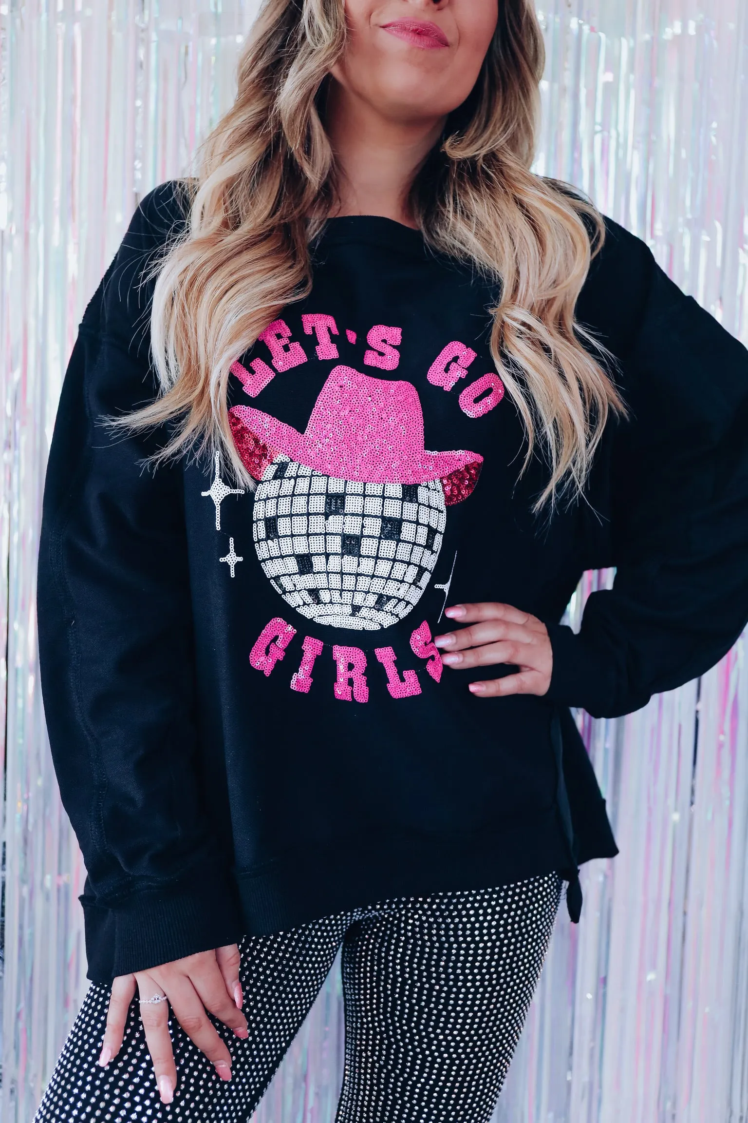 Disco Cowgirl Sequin Sweatshirt - Black