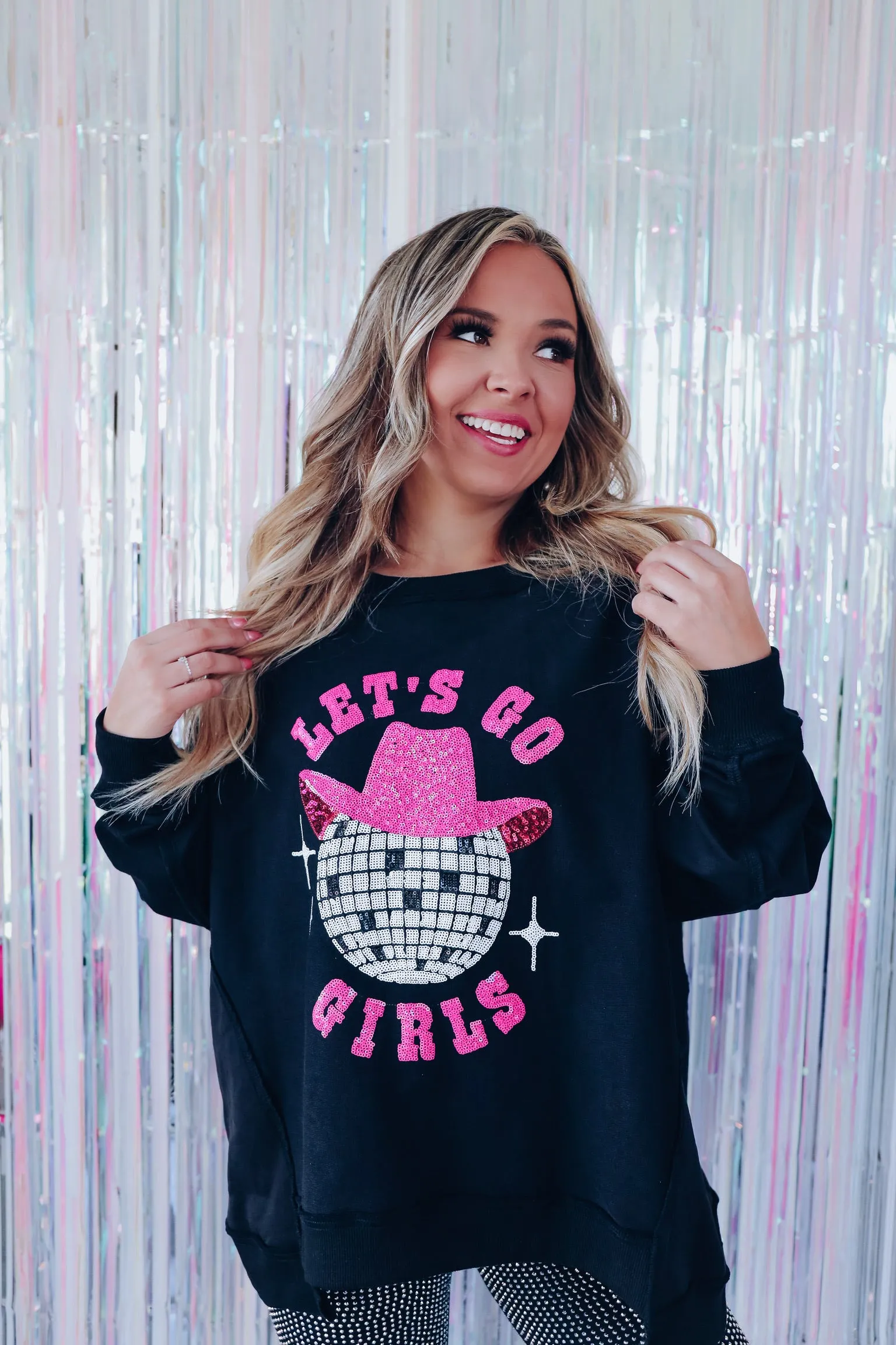 Disco Cowgirl Sequin Sweatshirt - Black