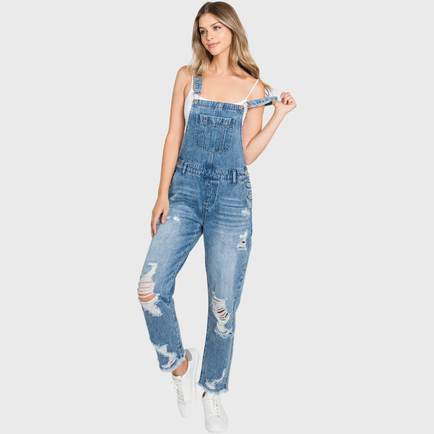 Distressed 90's Boyfriend Rigid Overalls