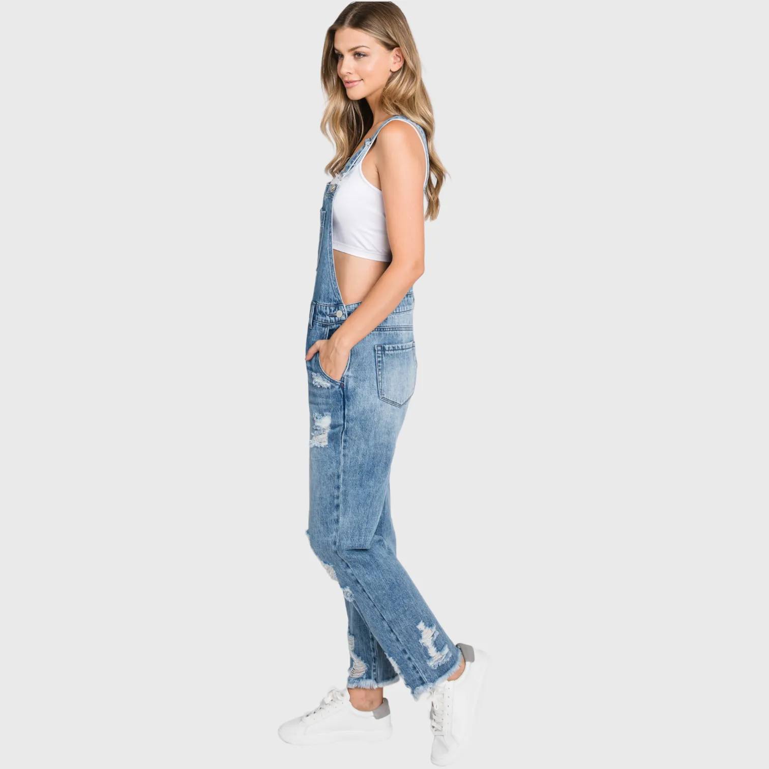 Distressed 90's Boyfriend Rigid Overalls