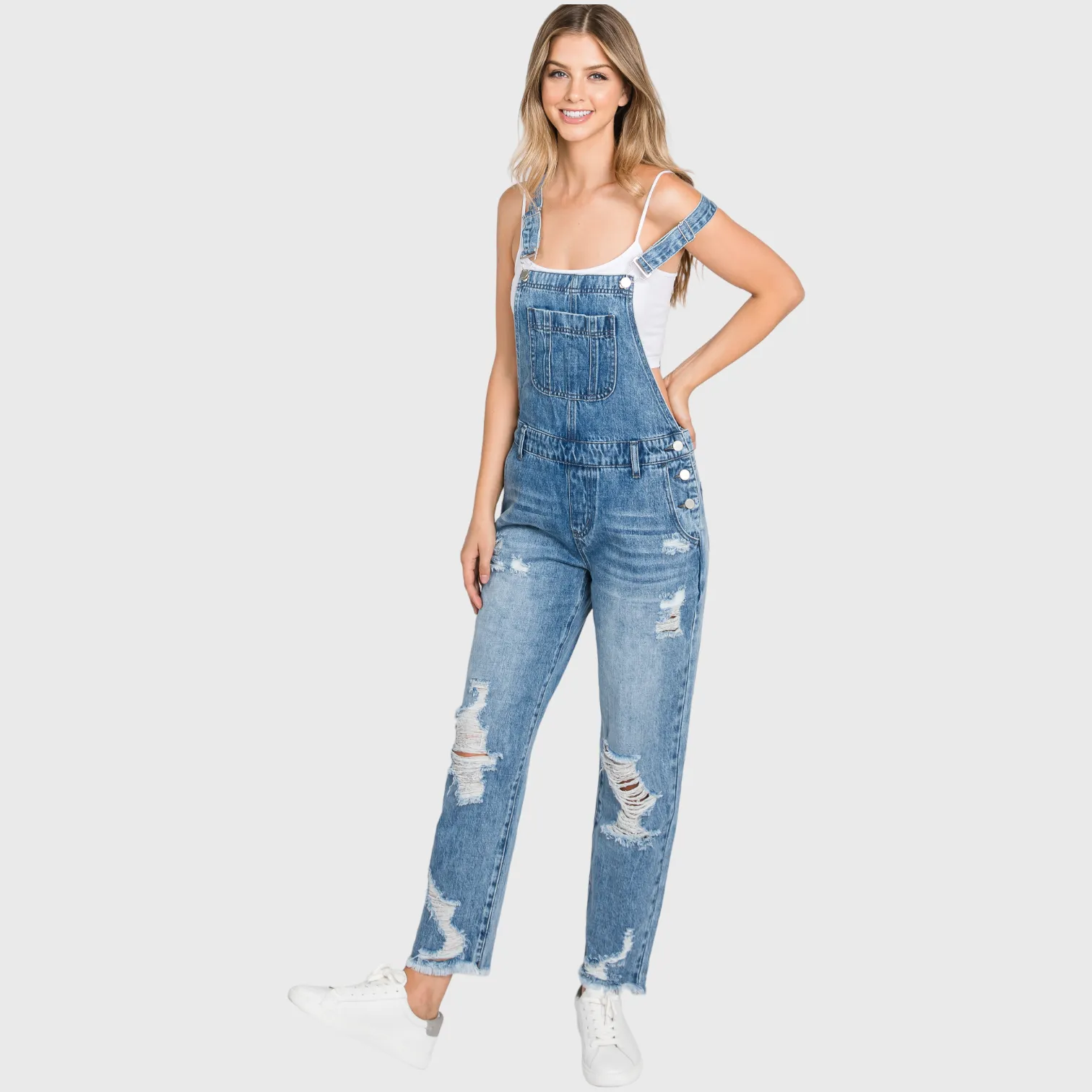 Distressed 90's Boyfriend Rigid Overalls