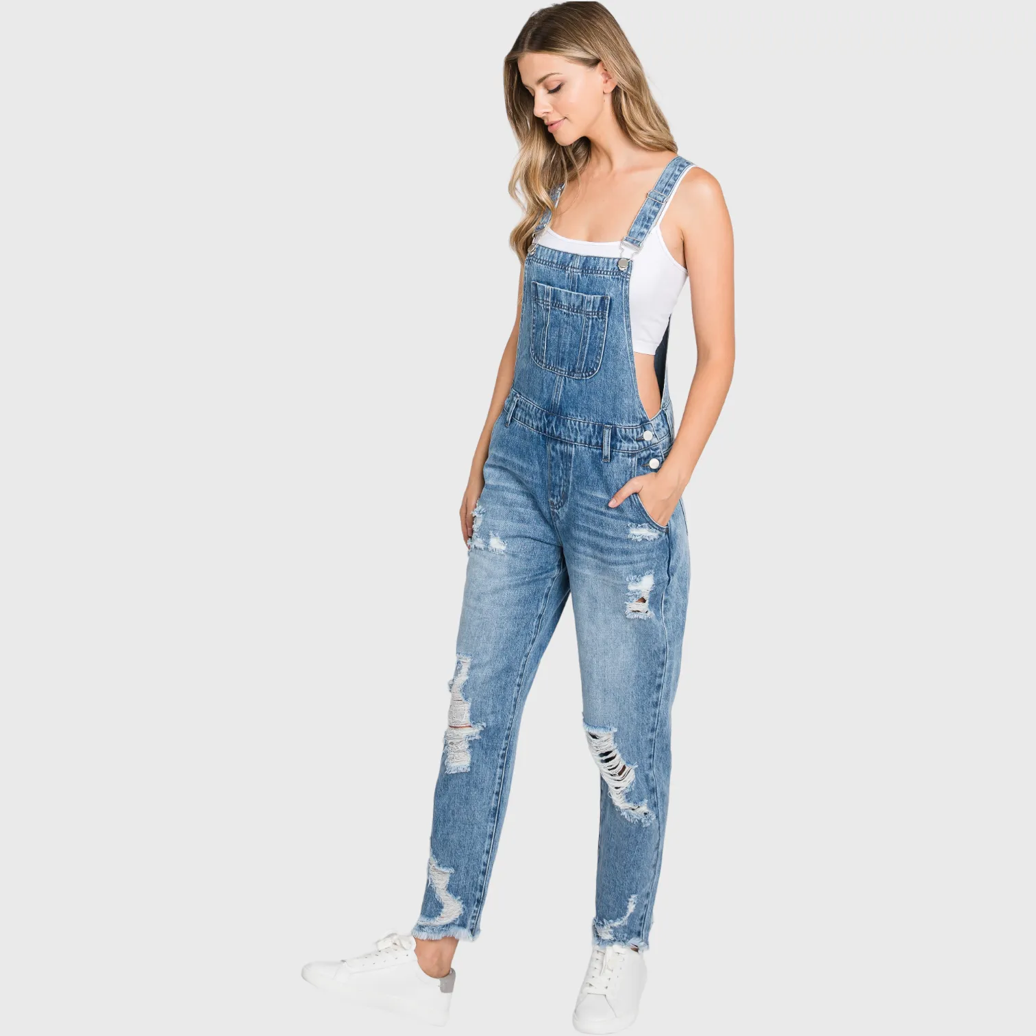 Distressed 90's Boyfriend Rigid Overalls
