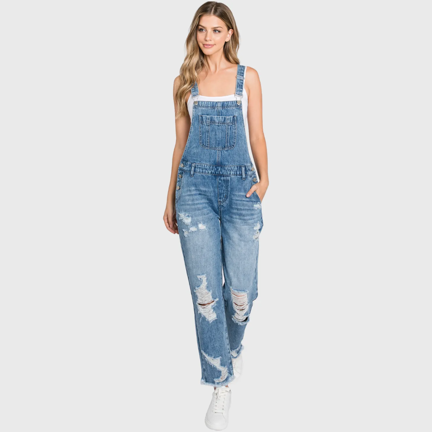 Distressed 90's Boyfriend Rigid Overalls