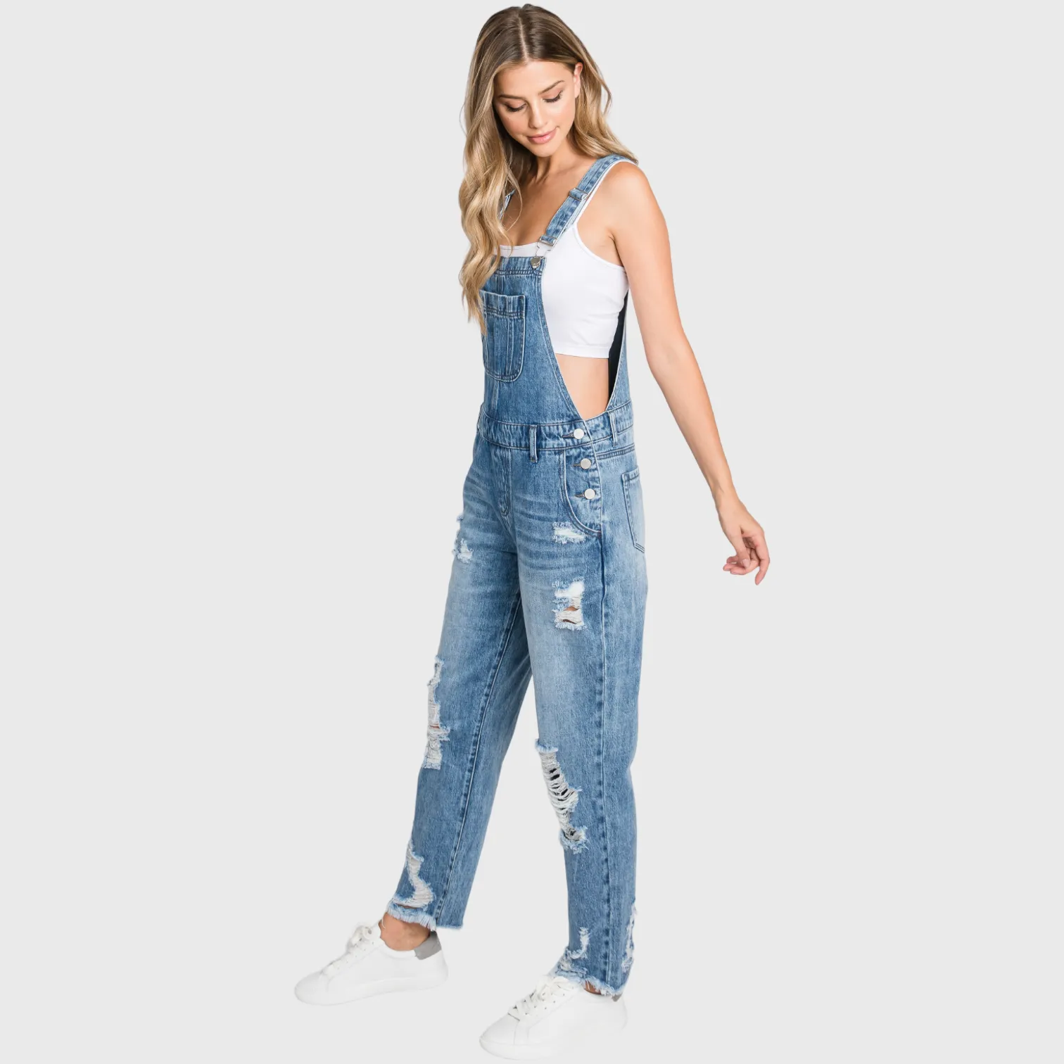 Distressed 90's Boyfriend Rigid Overalls