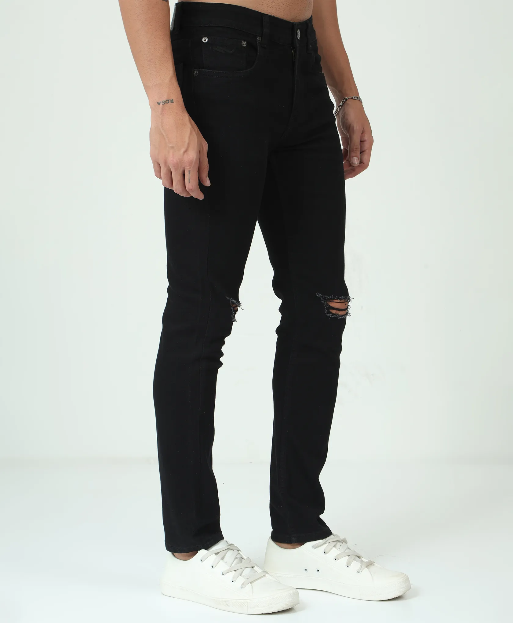 Distressed Black Slim-fit Jeans