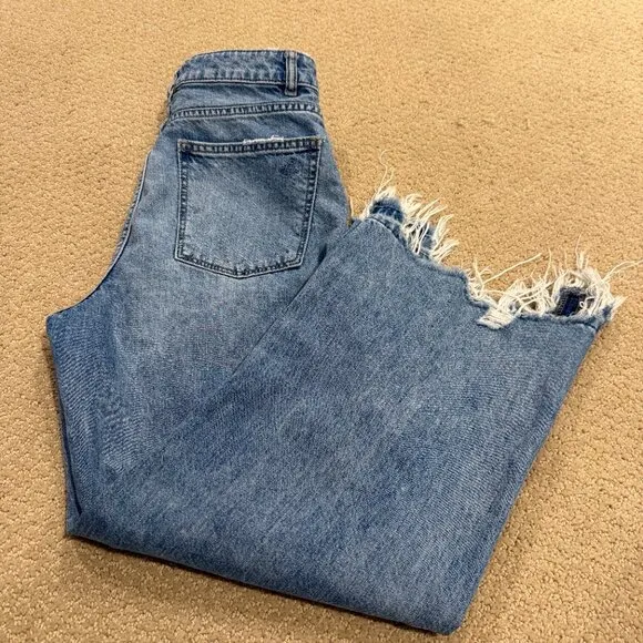 DL1961 Jeans Hepburn High Rise Wide Leg Crop Ankle in Slate Boho Raw Hem Size 26