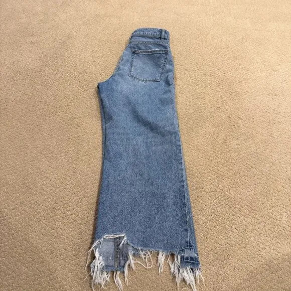 DL1961 Jeans Hepburn High Rise Wide Leg Crop Ankle in Slate Boho Raw Hem Size 26