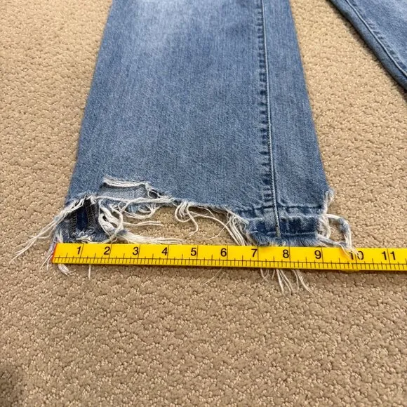 DL1961 Jeans Hepburn High Rise Wide Leg Crop Ankle in Slate Boho Raw Hem Size 26