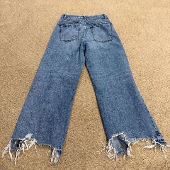 DL1961 Jeans Hepburn High Rise Wide Leg Crop Ankle in Slate Boho Raw Hem Size 26