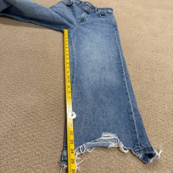 DL1961 Jeans Hepburn High Rise Wide Leg Crop Ankle in Slate Boho Raw Hem Size 26