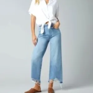 DL1961 Jeans Hepburn High Rise Wide Leg Crop Ankle in Slate Boho Raw Hem Size 26
