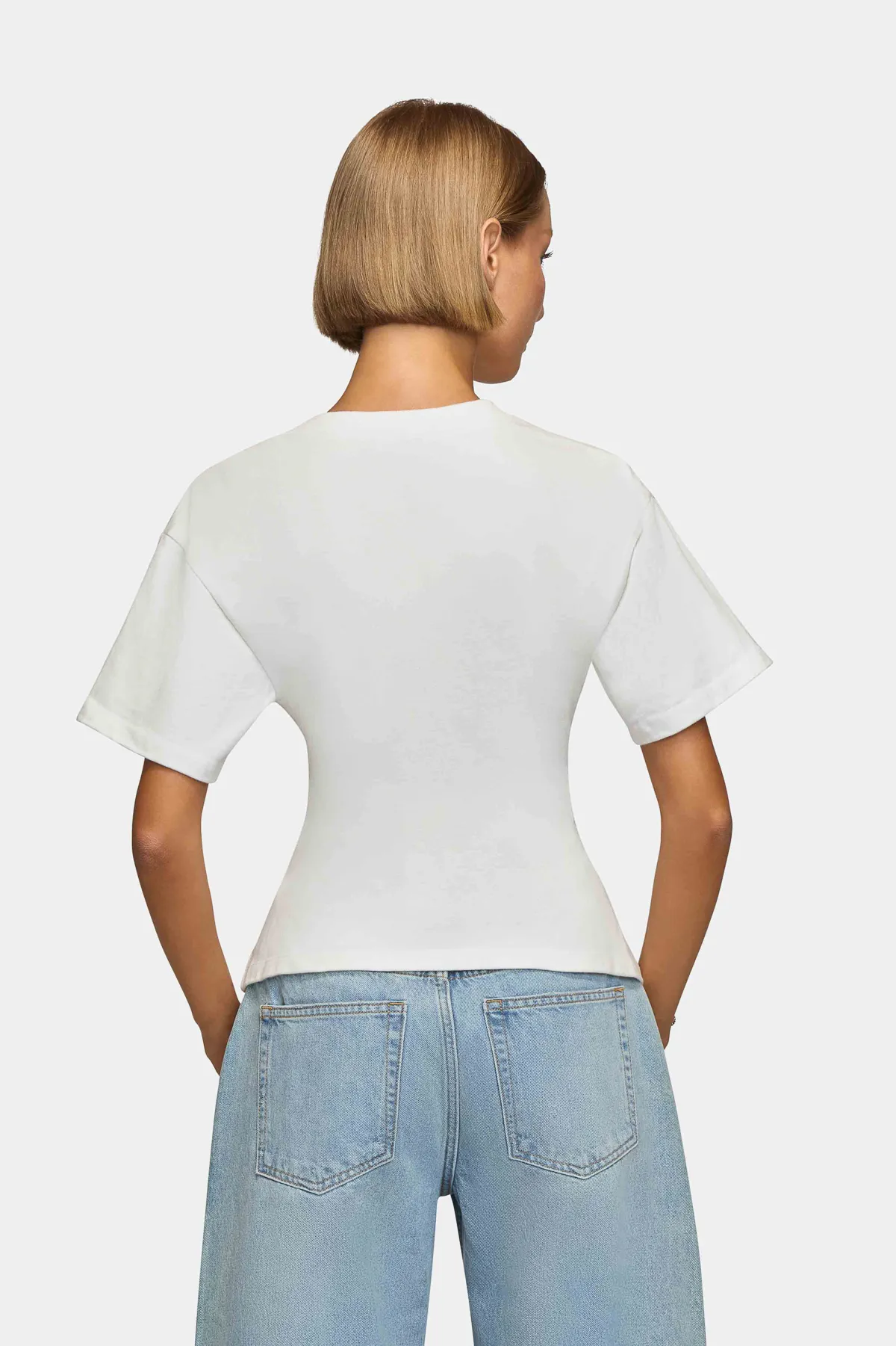 EB Denim Women's Eero White Structured Short Sleeve T-Shirt – Medium