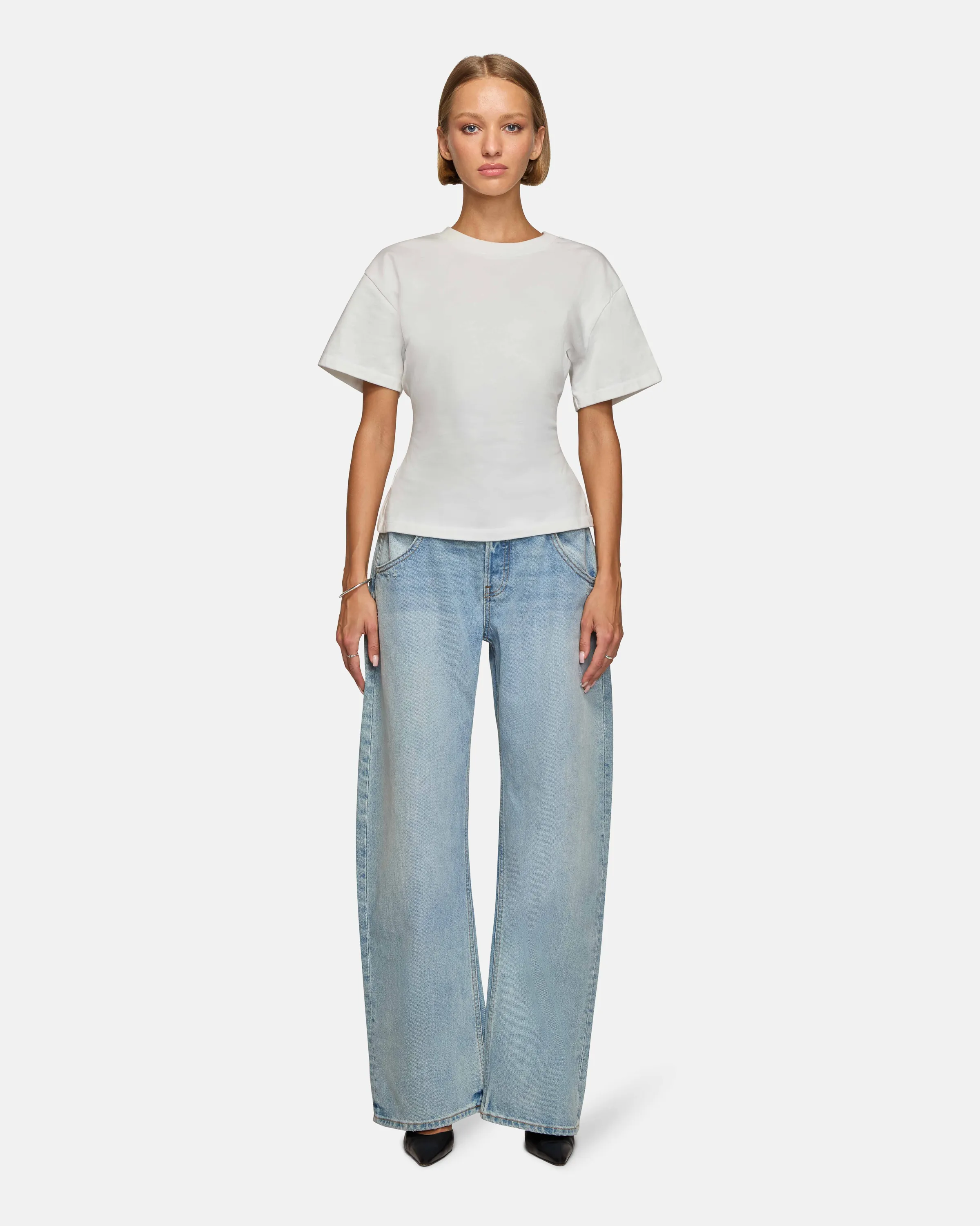 EB Denim Women's Eero White Structured Short Sleeve T-Shirt – Medium