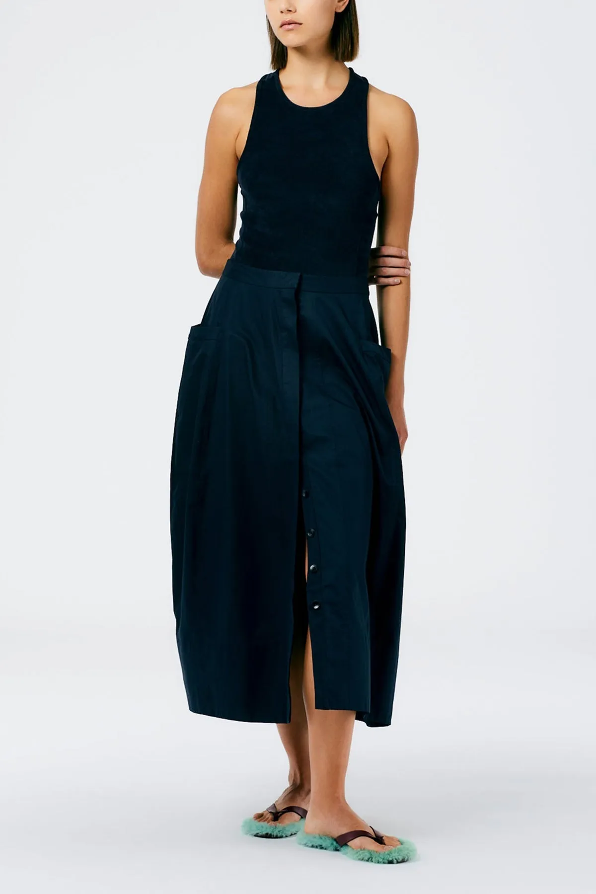 Eco Poplin Lantern Skirt in Dark Navy