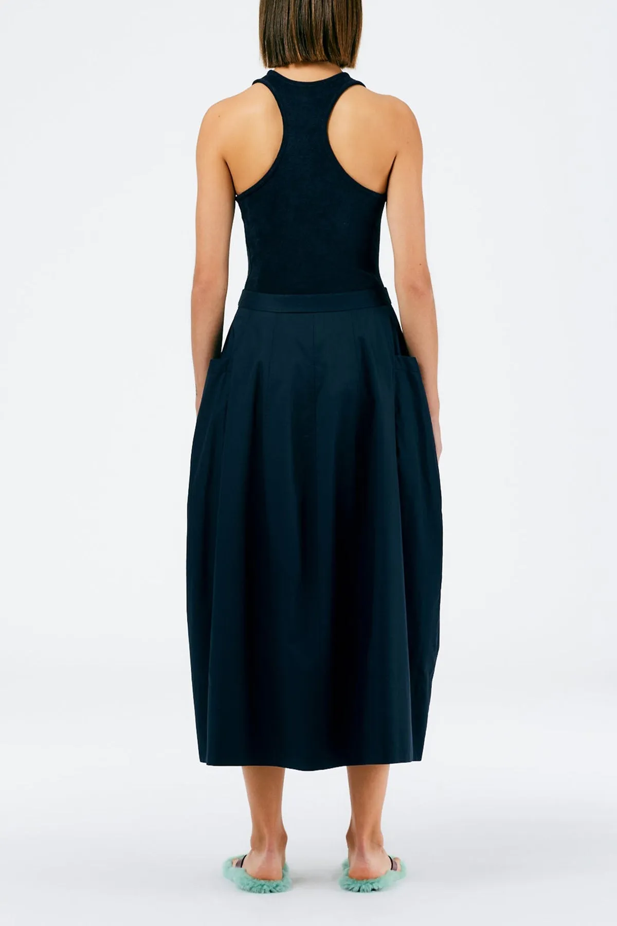 Eco Poplin Lantern Skirt in Dark Navy
