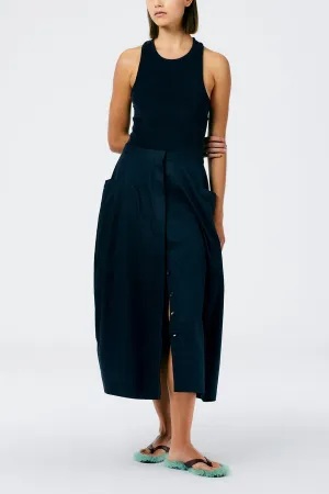 Eco Poplin Lantern Skirt in Dark Navy