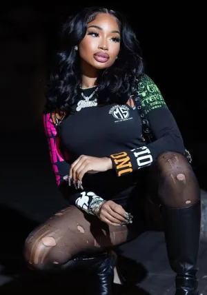 Edgy Letter Printed Long-Sleeve T-Shirt with Graphic Detailing
