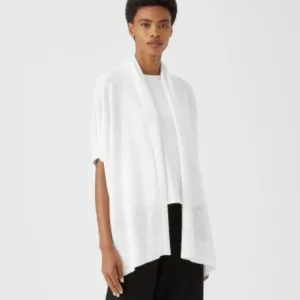 Eileen Fisher Organic Cotton Linen Slub Cardigan Womens Medium White Boxy Long