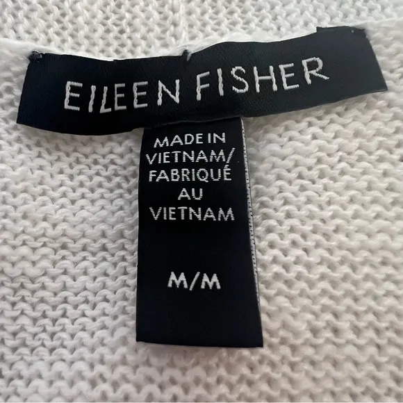 Eileen Fisher Organic Cotton Linen Slub Cardigan Womens Medium White Boxy Long