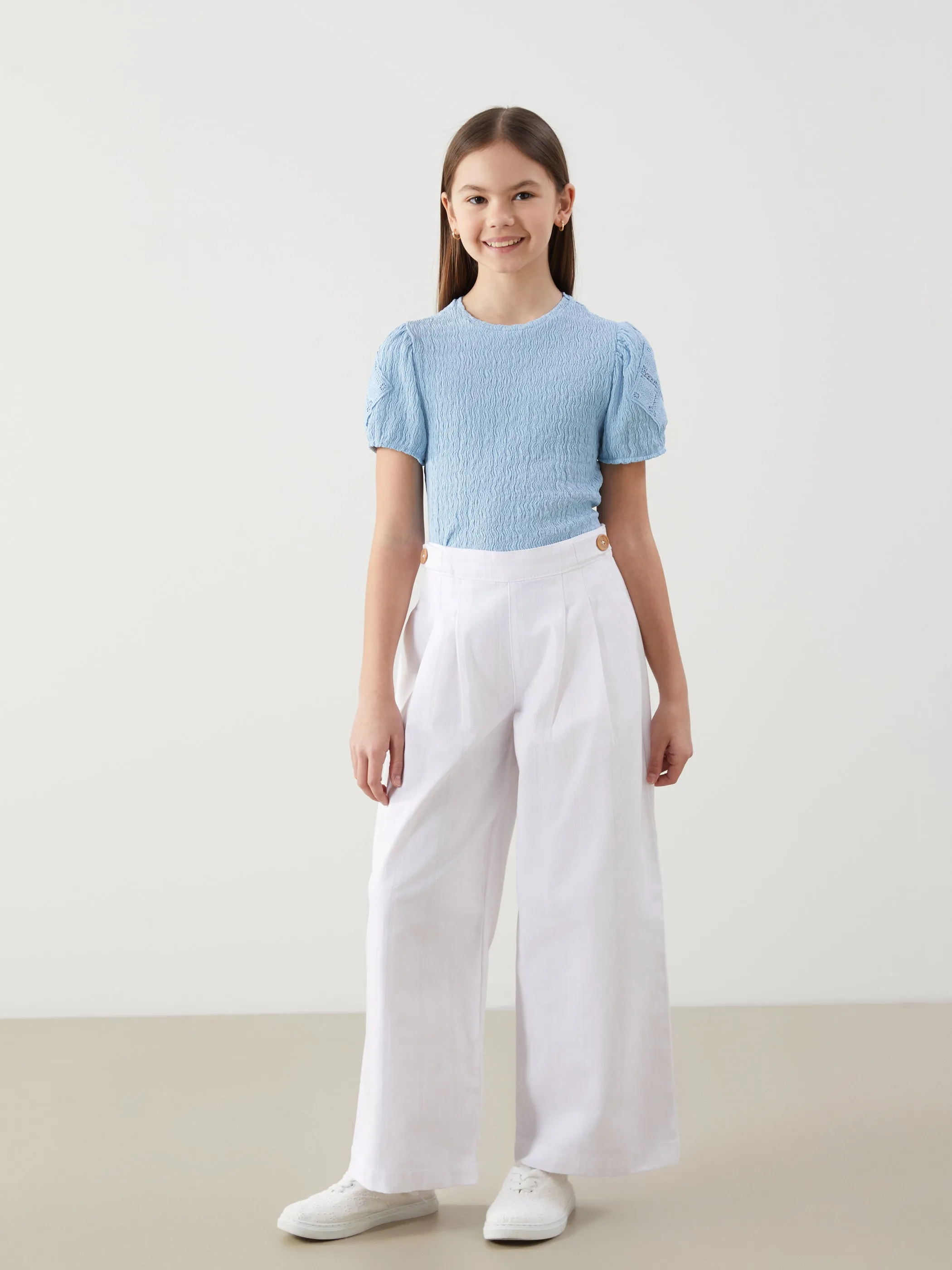 Elastic Waist Linen Blend Girl Trousers
