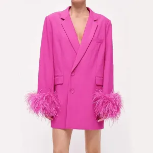 Elegant Pink Feather Spliced Blazer