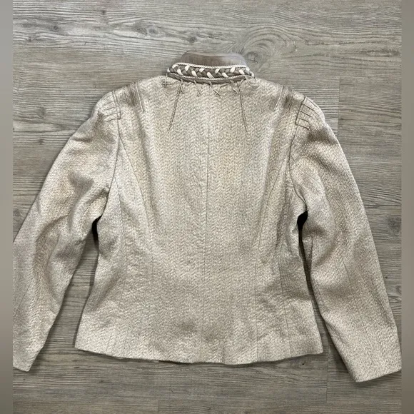 ELIE TAHARI Women’s Wool &amp; Silk Braided Textured Blazer Tan/Cream Size Large