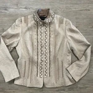 ELIE TAHARI Women’s Wool &amp; Silk Braided Textured Blazer Tan/Cream Size Large