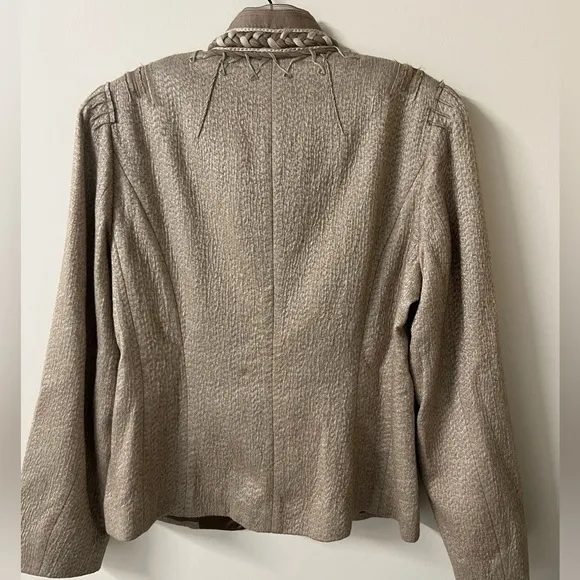 ELIE TAHARI Women’s Wool &amp; Silk Braided Textured Blazer Tan/Cream Size Large