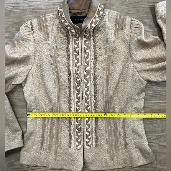 ELIE TAHARI Women’s Wool &amp; Silk Braided Textured Blazer Tan/Cream Size Large