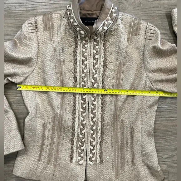 ELIE TAHARI Women’s Wool &amp; Silk Braided Textured Blazer Tan/Cream Size Large
