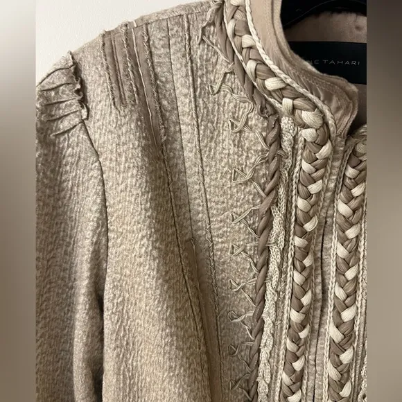 ELIE TAHARI Women’s Wool &amp; Silk Braided Textured Blazer Tan/Cream Size Large
