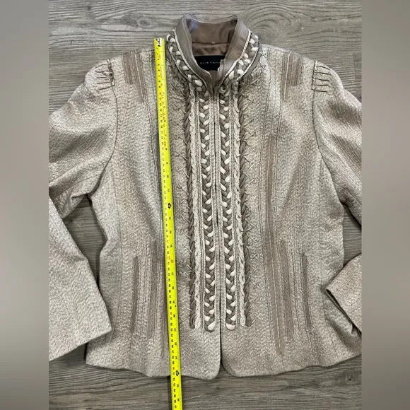 ELIE TAHARI Women’s Wool &amp; Silk Braided Textured Blazer Tan/Cream Size Large