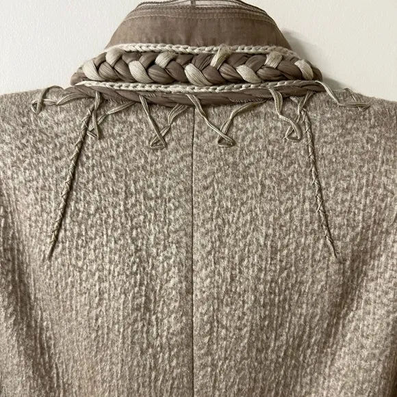 ELIE TAHARI Women’s Wool &amp; Silk Braided Textured Blazer Tan/Cream Size Large