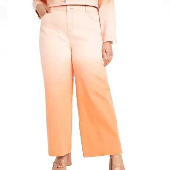Eloquii Jeans Woman Plus 3X 4X Wide Leg Ombre Summer Sun Relaxed Spring Summer