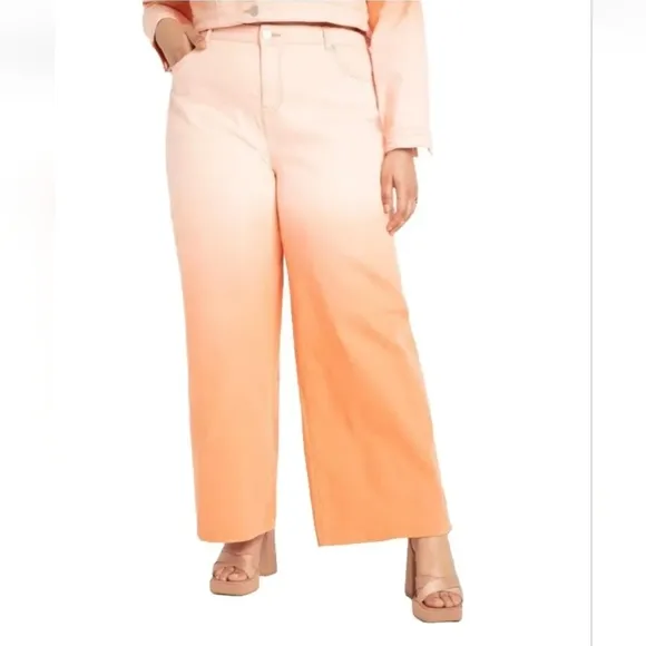 Eloquii Jeans Woman Plus 3X 4X Wide Leg Ombre Summer Sun Relaxed Spring Summer
