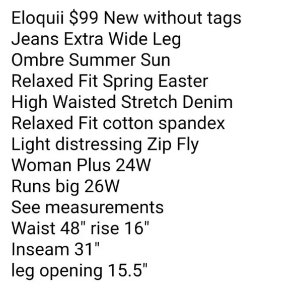 Eloquii Jeans Woman Plus 3X 4X Wide Leg Ombre Summer Sun Relaxed Spring Summer